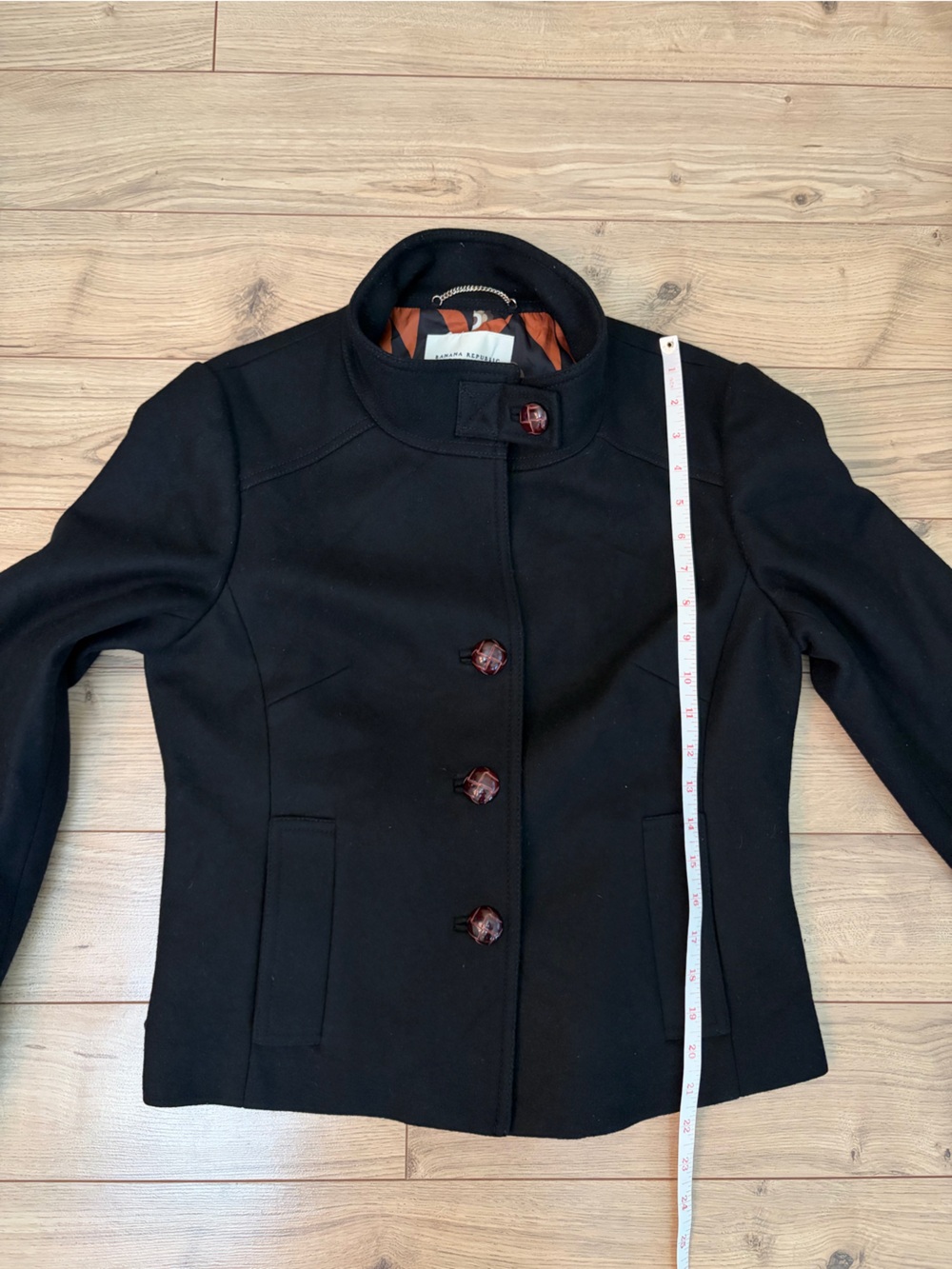 Banana Republic Black Stand-Neck Wool Blend Peacoat size M - Picture 8 of 13